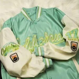 Embroidered faux Leather Baseball Jacket